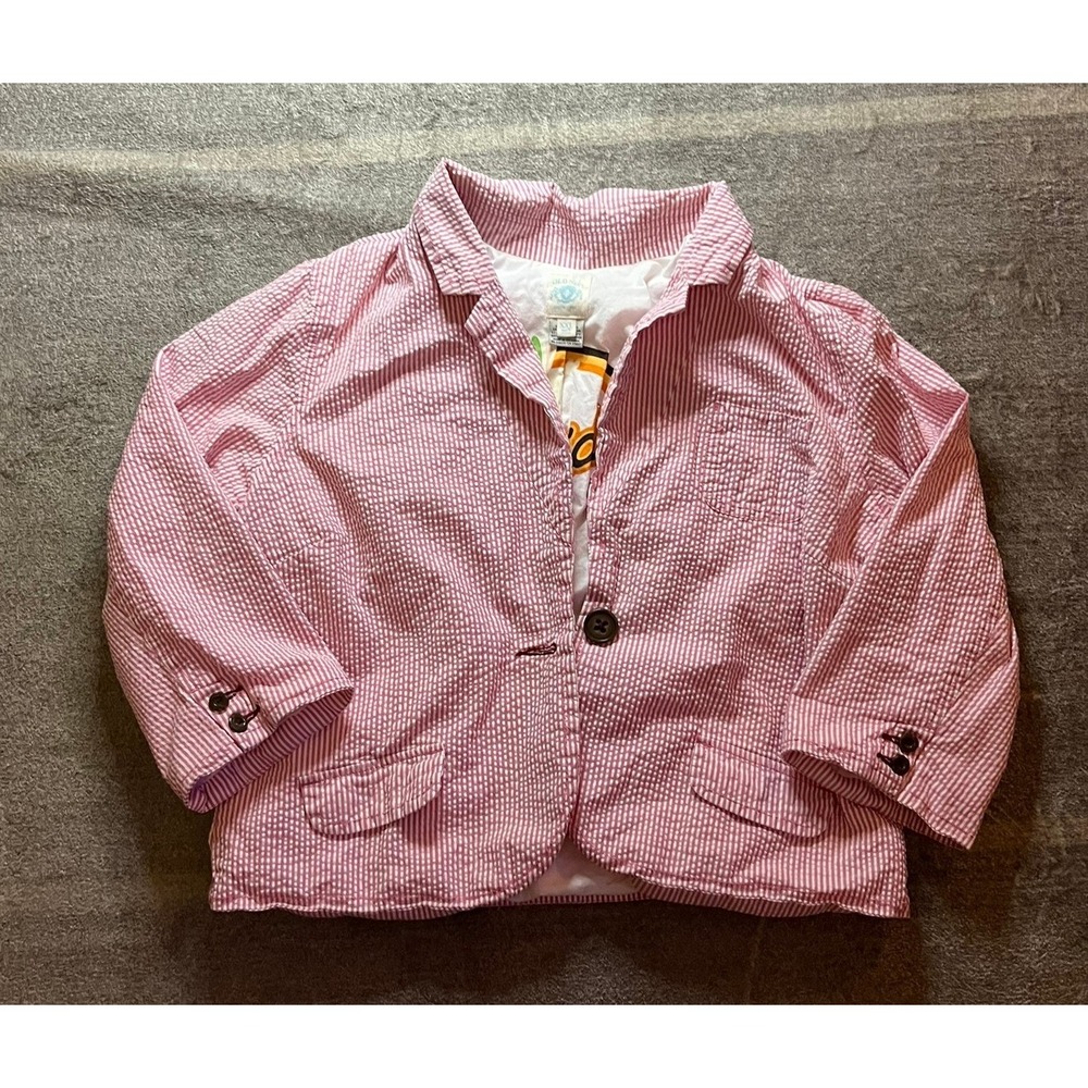 Old Navy Womens Pink White Seersucker Blazer Jacket Florida XXL